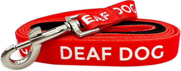 Deaf Dog Leash - Hard of Hearing Warning Accessories for Small Medium Large Dogs, Padded Handle, Red
