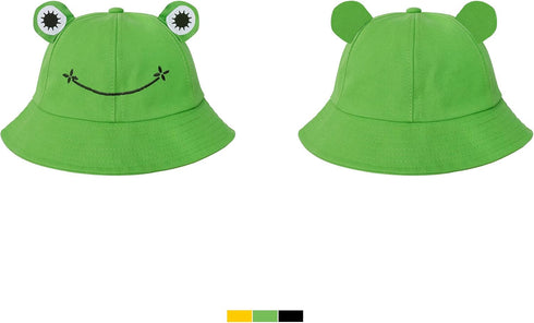 SAOROPEB Frog Hat for Adult Teens, Cute Frog Bucket Hat, Cotton Bucket Hat Funny Hat Fisherman Hat for Men Women