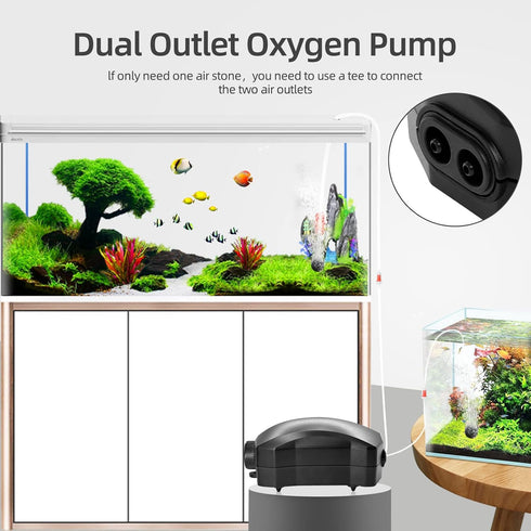 Aquarium Air Pump, Marpros 2 Outlet Adjustable Bubbler for Fish Tank, Super Quiet Oxygen Pump for 20 to 40 Gallon
