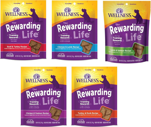 Wellness Wellbites Natural Grain Free Dog Treats - 6 oz, 5 Flavor Variety including Beef, Turkey, and Salmon