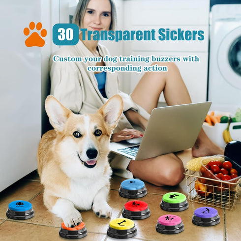 Dog Buttons for Communication, 8 Dog Talking Button Set, 30s Voice Recording, Pet Speech Training Buzzers with Stickers