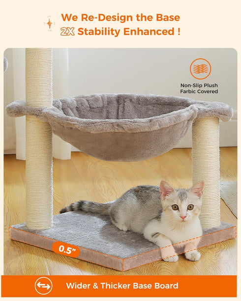 Cat Tree 28" Cat Scratching Post with 15.7" Large Hammock Bed for Indoor Small Cats, Grey Cat Toy