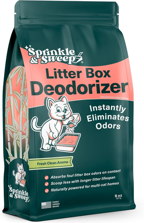 Sprinkle & Sweep Litter Box Deodorizer, Non-Toxic Cat Litter Deodorizer, Eliminates Foul Odors, One Month Supply (8oz)