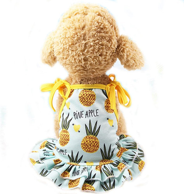 Pet Clothes, Summer Fruit Dog T-Shirt & Skirt Dress for Small Dogs & Cats (M-Back Length 30cm, Pineapple)