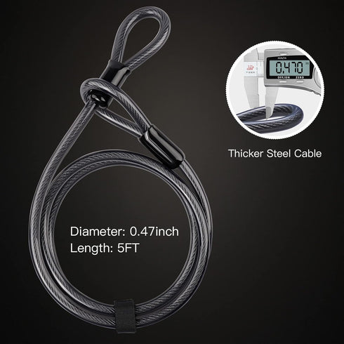 Heavy Duty Bike U Lock with 16mm U Lock and 5ft Length Security Cable, Sturdy Mounting Bracket for Bicycle, Motorcycle