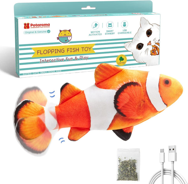 Potaroma Cat Toys Flopping Fish with SilverVine and Catnip, Moving Kitten Kicker, Floppy Wiggle Clownfish for Small Dogs