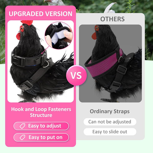 Set Adhafera Chicken Harness with Leash, Upgraded Double Adjustment Chicken Harness and Leash for Hens, Duck, Goose