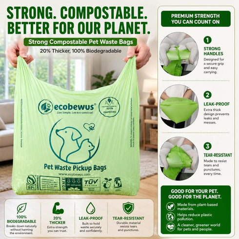 100% (140 (140 Compostable Pet Waste Disposal Bag ct.) Plant-Based Biodegradable Cat Litter Poop Waste Pick-Up Bags