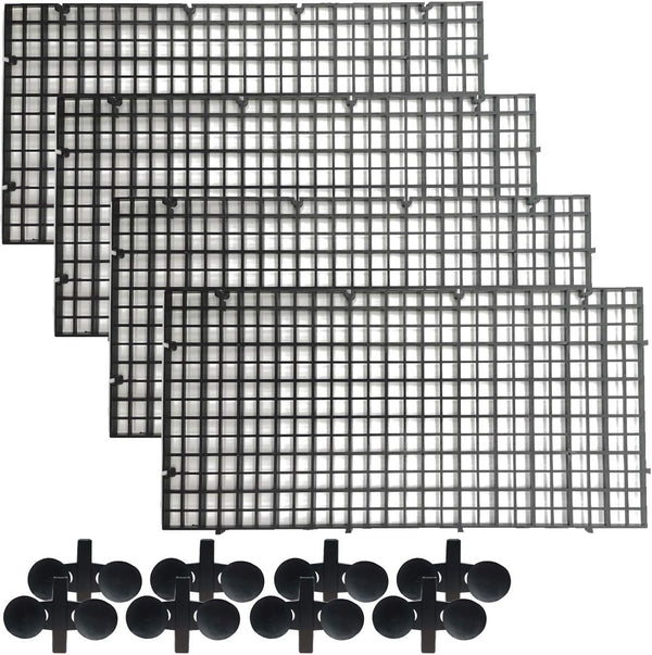 TIHOOD 4PCS Aquarium Divider Tray, Plastic Grid Egg Crate Light Diffuser with 8PCS Sucker Clip