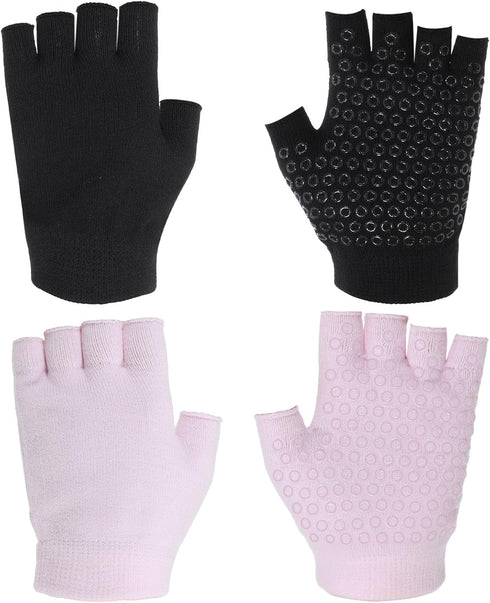 FdcLixuvol 2 Packs Non Slip Fingerless Yoga Gloves, Fingerless Pilates Gloves with Grips
