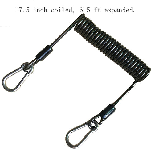 Retractable Fishing Tool Lanyard, Coiled Stainless Steel Heavy Duty Safety Rope Tether with Carabiner - 2 Pcs