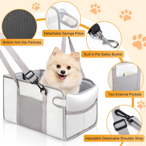 Portable Dog Car Seat for Small Dogs - Pet Booster Seat with Safety Leash, Adjustable Straps, Washable Cushion