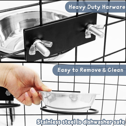 Fhiny 2Pack Dog Crate Water Bowl - Stainless Steel No Spill Bowls for Kennel, Hanging Food & Water Feeder (M)