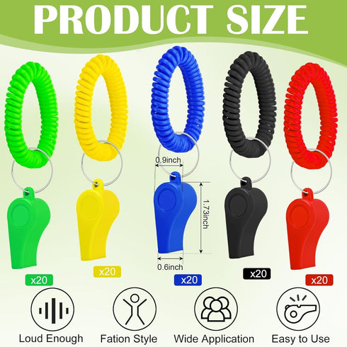 50/100PCS Plastic Referee Whistle with Bracelet Loud Crisp Sound Sports Whistle Multicolor Bulk for Adults Kids Coaches