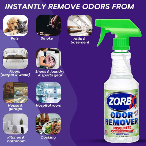 ZORBX Unscented Odor Eliminator Spray for Strong Odor, 16 Oz - Advanced Trusted Formula