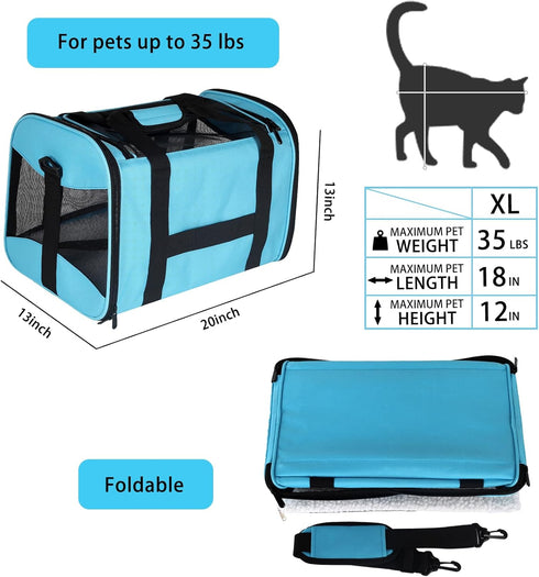 Cat Carrying Case - Pet Carrier Airline Approved, Protable and Breathable Pet Travel Carrier Removable Fleece Pad