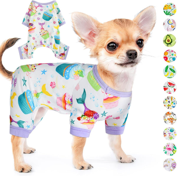 Dog Pajamas for Small Dogs, Summer Dog Clothes, Soft Doggie Onesie for Yorkie Chihuahua Teacup, Cute Pattern Apparel