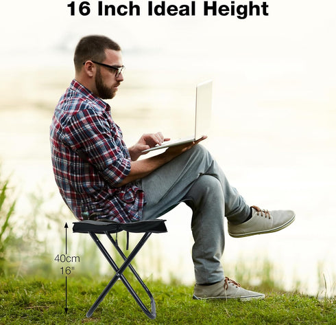 16" 350lbs Foldable Portable Camping Stool Heavy Duty for Adults, Lightweight Travel Stool with Carry Bag, Black