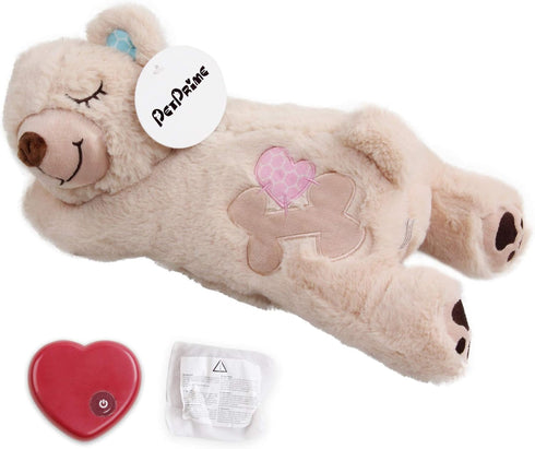 PetPrime Dog Plush Toy, Heart Beat Puppy Plush Bear with Warmer Bag, Soft Anxiety Relief Toy for Dogs