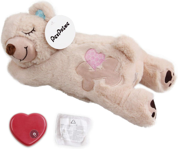 PetPrime Dog Plush Toy, Heart Beat Puppy Plush Bear with Warmer Bag, Soft Anxiety Relief Toy for Dogs