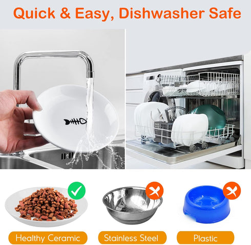 2024 NEW Anti Whisker Fatigue Cat Bowls Set, Healthy Ceramic Flat Cat Food Bowl for Indoor Cats