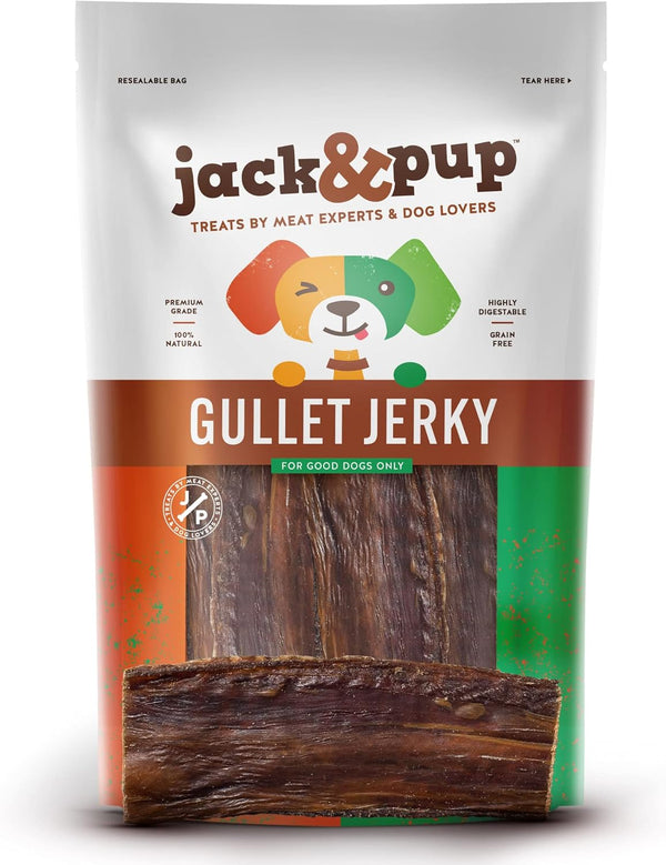 Jack&Pup Beef Jerky for Dogs (25 Pack) 6" Esophagus Dog Treats, Beef