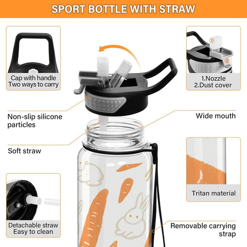 siphylline 30 oz Cartoon Cute White Bunny Carrot Water Bottle for Drinking Tritan BPA Free Lead non toxic Plastic