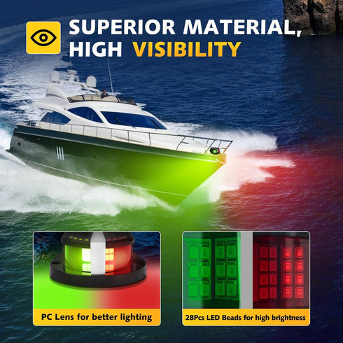 IP67, 12V Boat Navigation Lights LED, Red and Green Marine Navigation Lights for Boats LED Waterproof Bi-Color Bow