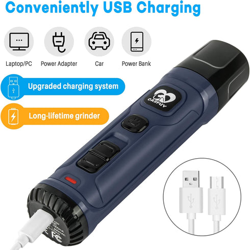 Casfuy Dog Nail Grinder with 2 LED Light - New Version 2-Speed Powerful Electric Pet Nail Trimmer, Professional Quiet