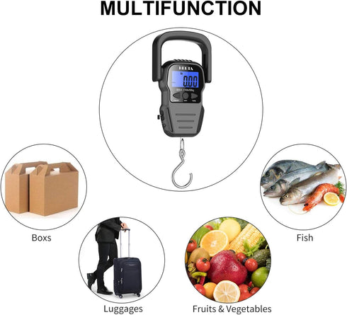 HEETA Fish Scale with Backlit LCD Display, Digital Portable Hanging Weight Scale 110lb/50kg with Hook