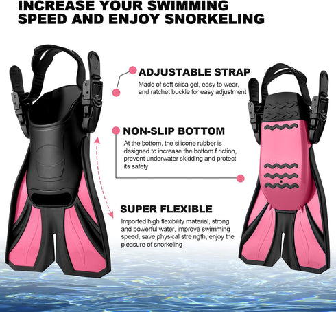 Odoland Snorkeling Packages, Full Face Snorkel Mask for Adults & Youth with Camera Mount, Adjustable Swim Fins