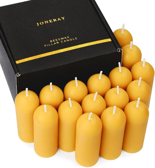 16 Packs Natural Beeswax Pillar Candles,8 Hour Long Burn Time Emergency Candles