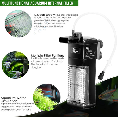 AQQA Aquarium Internal Filter - Submersible Power Filter with Adjustable Water Flow, Ultra Silent