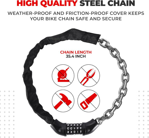 Pro-Bike Tool Bike Locks, 35.4-Inch Heavy Duty Anti Theft Bicycle Lock, 5-Digit Code Keyless Combination, Weatherproof