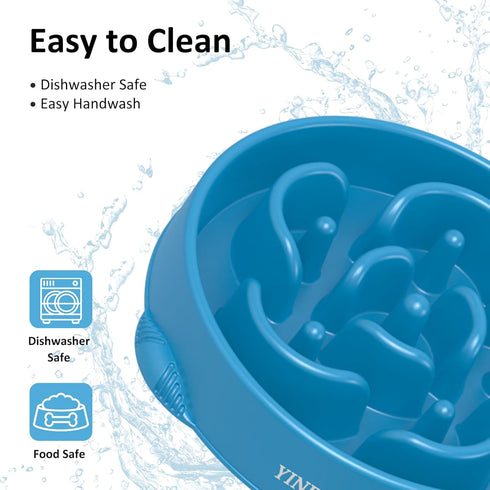 4 Cups Pet Food Bowls for Large Dogs, Slow Feeder Anti-Slip Bowls, 2Pcs Rose Red & Dark Blue