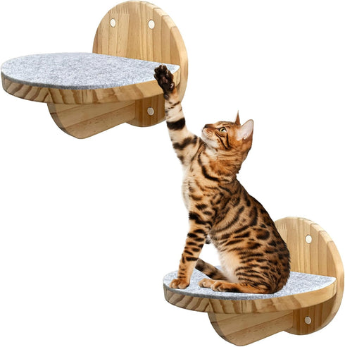 2 PCS Wall Mounted Cat Climbing Shelf, Wooden Steps Cat Wall Ladder for Climbing Perch Platform