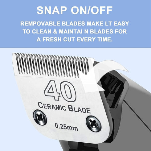 2Pack #40 Blade Dog Grooming Clipper Replacement Blades, Compatible with Andis/Wahl/Oster, Detachable Ceramic & Steel