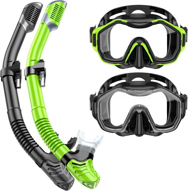 Snorkeling Gear for Adults - Dry-Top Snorkel Set with 180° Panoramic Wide View Diving Mask