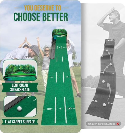 Zcoorey 8ft 3D Putting Green Indoor - Golf Putting Mat boasts Genuine Green Speed and a Wrinkle-Free Surface. Practice