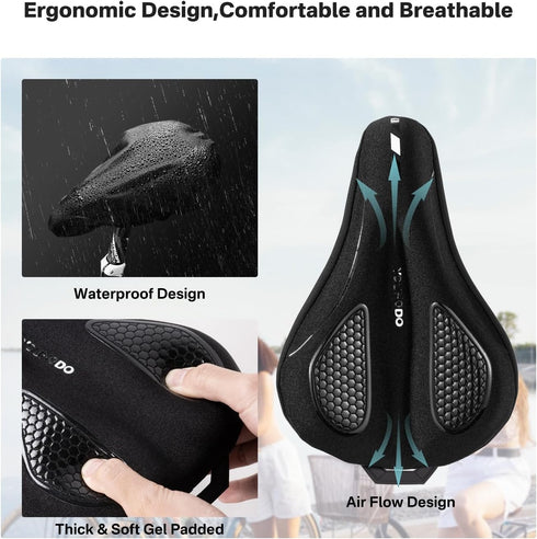 YOUNGDO Bike Seat Cushion with Waterproof Gel Cover, 11.2" x 7.4", Shock Absorbing Cushion for Narrow Bike Seat