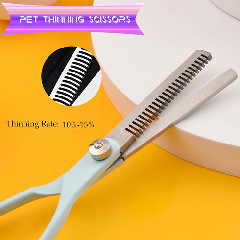 Grooming Scissors for Dogs - Fcysy Professional Dog Grooming Kit, Curved Haircut Scissors and Blending Shears Set