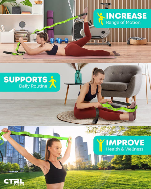 Stretching Strap with Loops - Non Elastic Stretch Band for Yoga, Physical Therapy, Flexibility Exercise Equipment