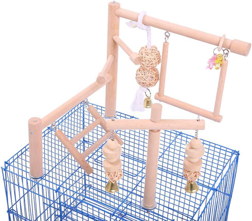 QBLEEV Bird Cage Play Stand Toy Set-Birdcage Wood Stands Hanging Chew Toys