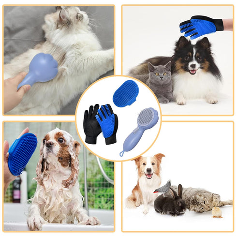 GJEASE Self-Cleaning Cat Grooming Glove Brush - Slicker Pet Brush for Short and Long Haired Pets, Removes Loose Hair.