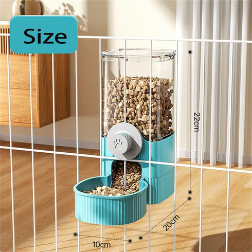 Cage Hanging Bowls, Refillable Food Bowl for Dogs Cats, Double Bowls with Automatic Water Food Dispense Feeder (Grey)