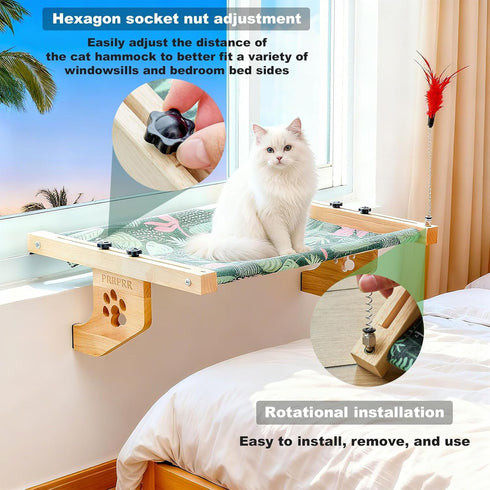 Hammock Cat Window Perch for Large Cats Inside, Sturdy Cat Window Seat with Cooling Mat, Adjustable Cats Platform Bed
