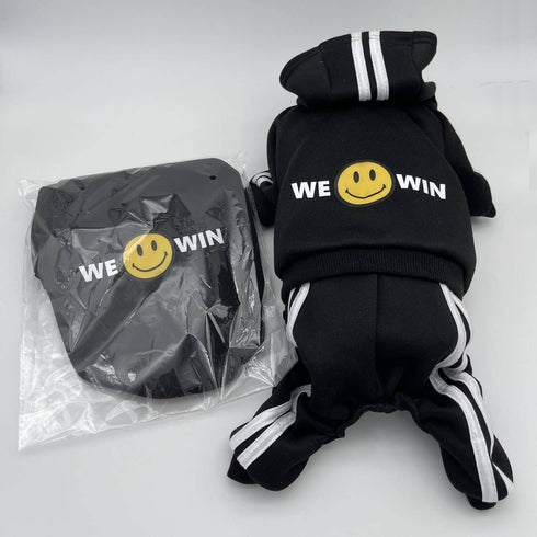 Cute Dog Hoodie Pajamas Tracksuit Coat for Winter, 4-Legs Black Clothing for Cat Puppy Small Medium Big Dogs (X-Small)