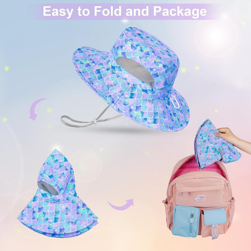Kids Sun Hat for Girls, Mesh Bucket Hat with UV Protection for Ages 2-8, Foldable Fishing Hat