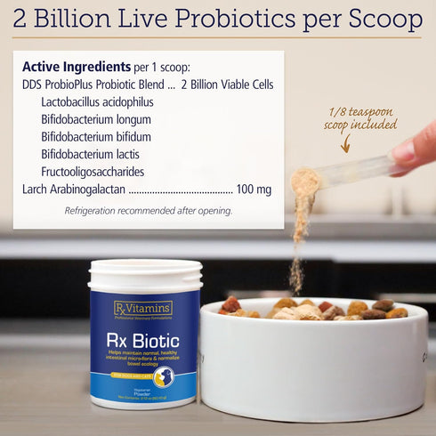 Rx Vitamins Rx Biotic Probiotic Powder for Dogs and Cats - Digestive Support for Cats & Dogs, 2.12oz