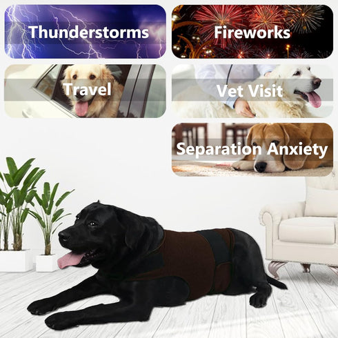 Dog Calming Shirt for Anxiety - Skin-Friendly Coat for Thunder, Fireworks, and Separation (Dark Brown, M) - Keep Pet